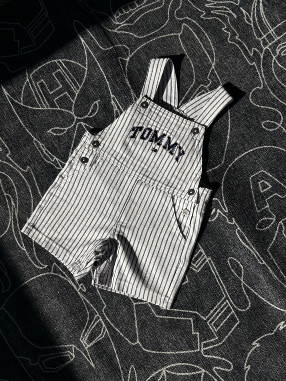 Tommy Hilfiger White with Navy Pinstripe Kids Short Overalls